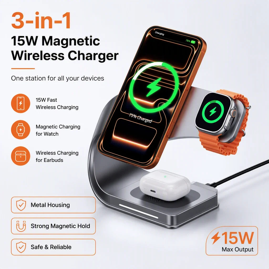 3-in-1 Magnetic Wireless Charging Station