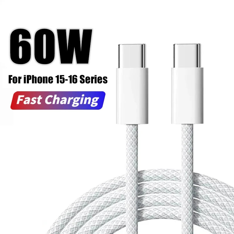 60W USB C Phone Cable For iPhone 16 | 15 | 17 Pro Max | 17 Air Plus Fast Charging Type-C