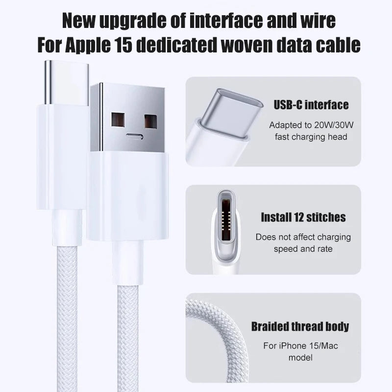 60W USB C Phone Cable For iPhone 16 | 15 | 17 Pro Max | 17 Air Plus Fast Charging Type-C